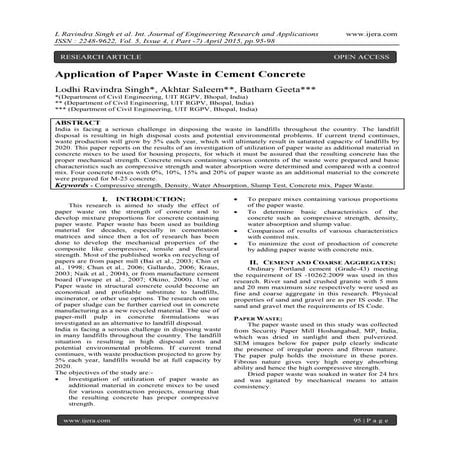 Application of Paper Waste in Cement Concrete