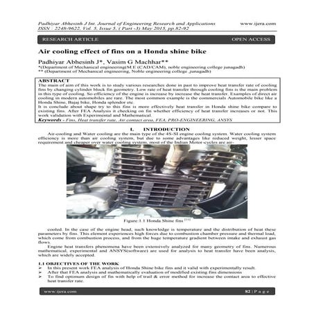 Air cooling effect of fins on a Honda shine bike