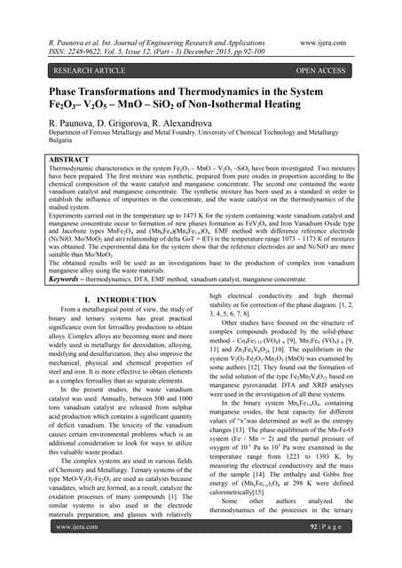 Phase Transformations and Thermodynamics in the System Fe2О3– V2О5 – MnО – Si...