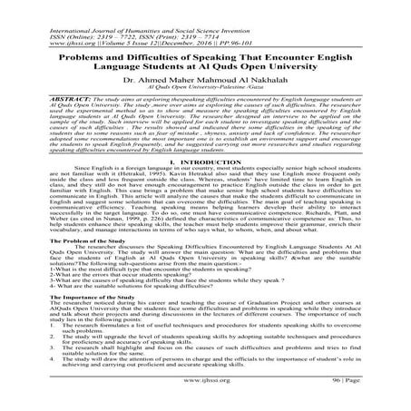 Problems and Difficulties of Speaking That Encounter English Language Student...