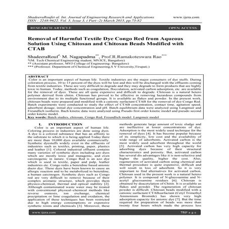 Removal of Harmful Textile Dye Congo Red from Aqueous Solution Using Chitosan...