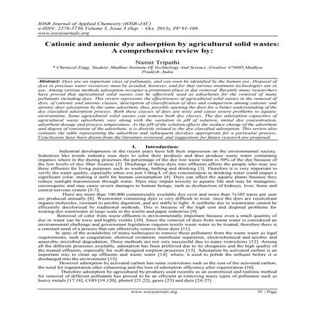 Cationic and anionic dye adsorption by agricultural solid wastes: A comprehen...