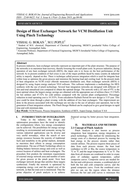 Design of Heat Exchanger Network for VCM Distillation Unit Using Pinch Techno...