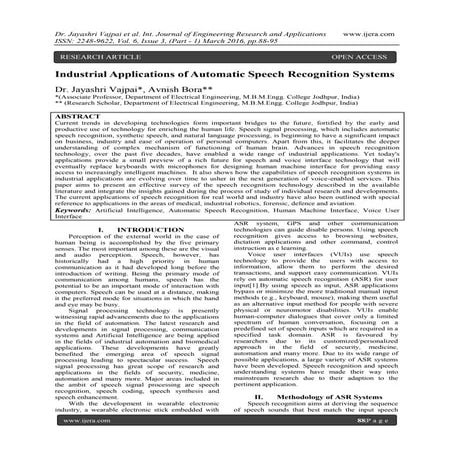 Industrial Applications of Automatic Speech Recognition Systems