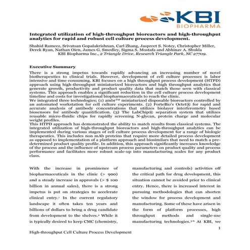 Integrated utilization of high-throughput bioreactors & high-throughput analy...