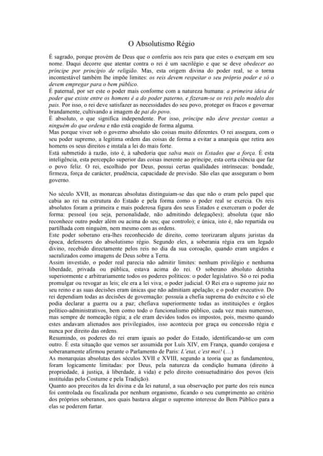 O absolutismo régio resumo