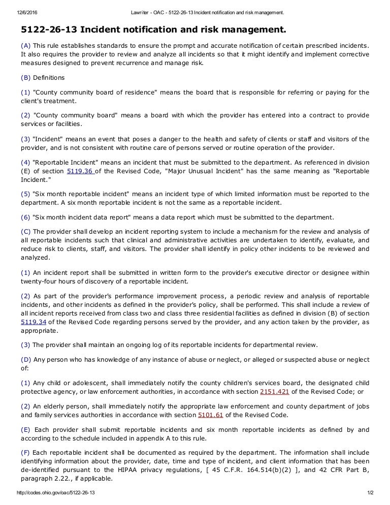 oac 5122 26 13 critical incident reporting amp mui meaning of incident report