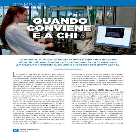 Stampa 3D. Quando conviene e a chi