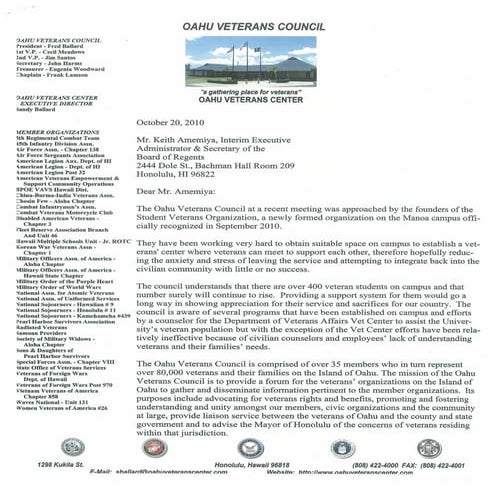 Oahu Veterans Council Letter | PDF