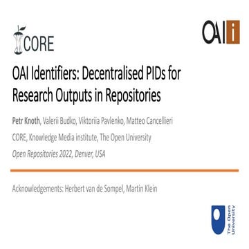 OAI Identifiers: Decentralised PIDs for Research Outputs in Repositories