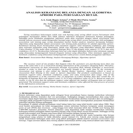 ANALISIS KERANJANG BELANJA DENGAN ALGORITMA APRIORI PADA PERUSAHAAN RETAIL