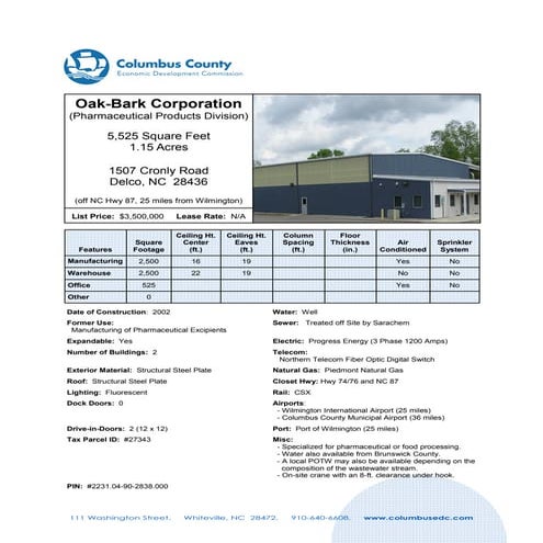 Oak-Bark Corporation (Pharmaceutical Products Division) For Sale