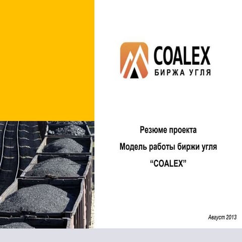 Презентация - Резюме проекта. Модель проекта биржи угля "Coalex"