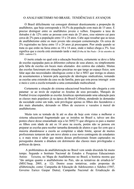 O analfabetismo no brasil - Autor T...