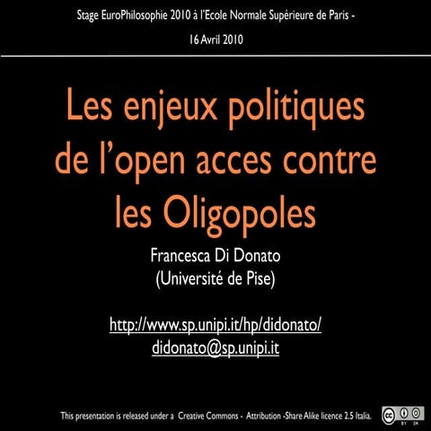 Les enjeux politiques de l’open access contre les Oligopoles
