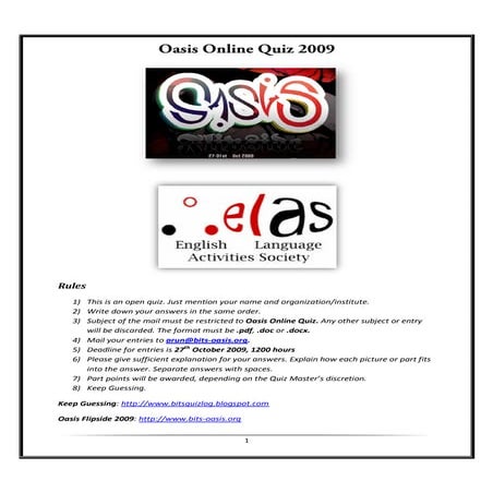 Oasis Online Quiz 2009