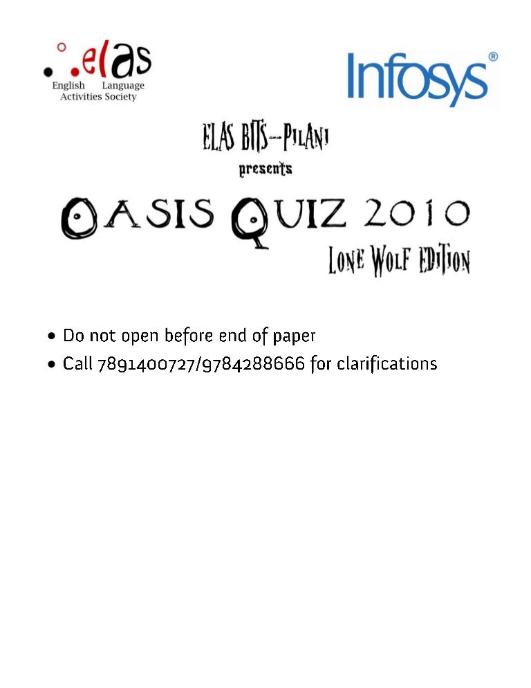 Oasis Quiz Lone Wolf Edition Answers