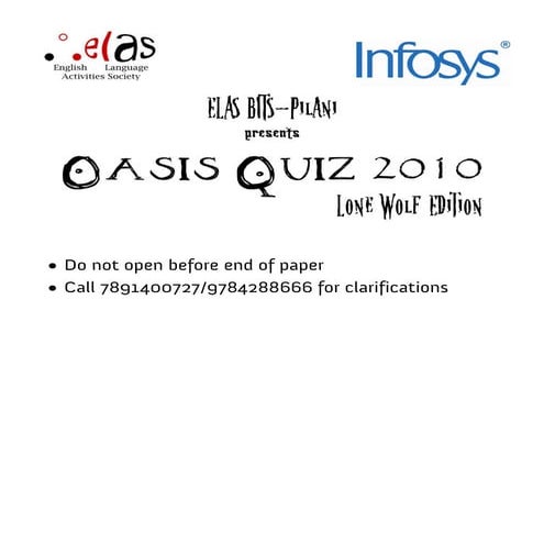 Oasis Quiz Lone Wolf Edition - Answers