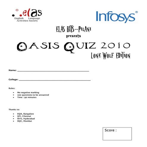 Oasis Quiz Lone Wolf Edition - Questions