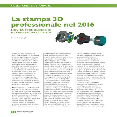 La stampa 3D professionale nel 2016