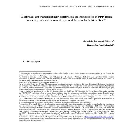 O atraso em reequilibrar concessões e PPPs pode ser enquadrado como improbida...