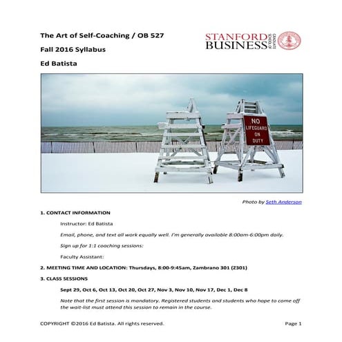 The Art of Self-Coaching @StanfordBiz Fall 2016 Syllabus