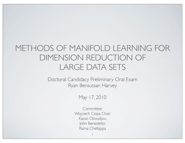 Methods of Manifold Learning for Dimension Reduction of Large Data Sets