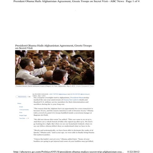 BARACK OBAMA - Secret Visit To Afghanistan 05/01/12