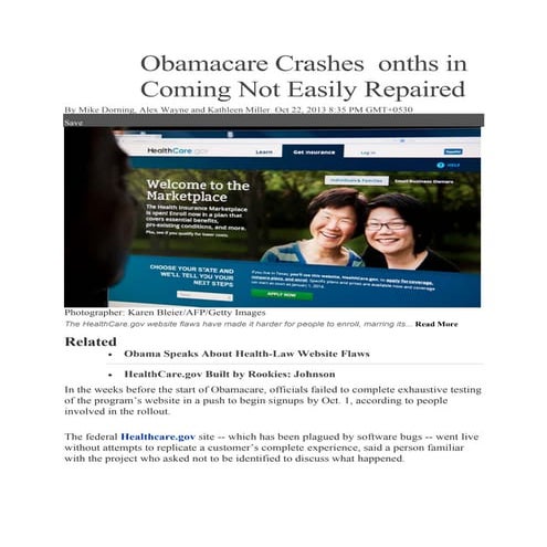 Obamacare crashes  onths in coming not easily repaired - hCentive news