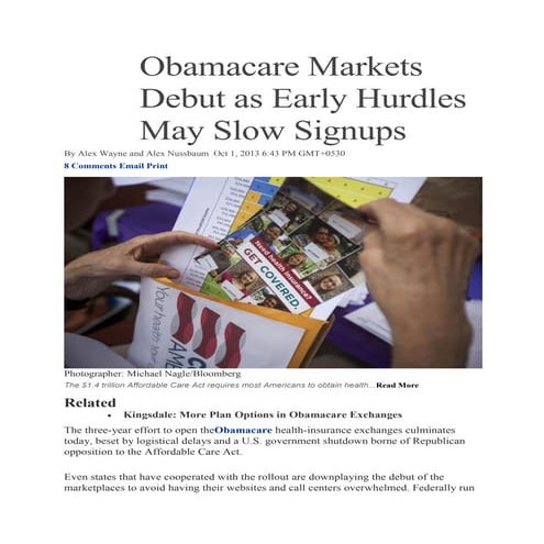 Obamacare markets debut as early hurdles may slow signups - hCentive news
