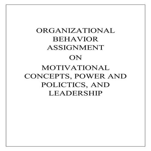 MOTIVATION CONCEPTS, POWER AND POLICTICS, AND LEADERSHIP