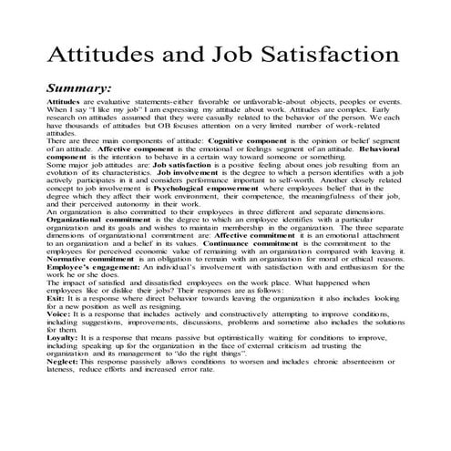 Attitudes and Job Satisfaction