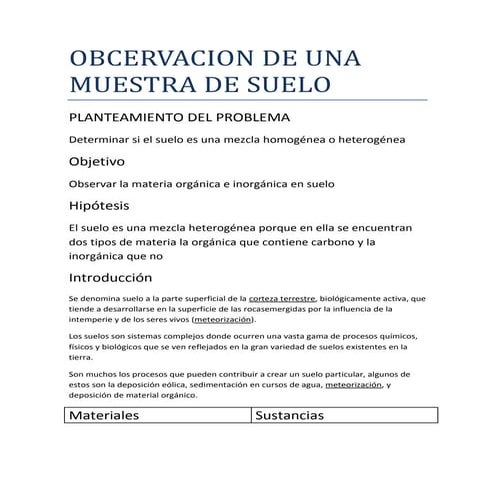 Obcervacion de una muestra de suelo