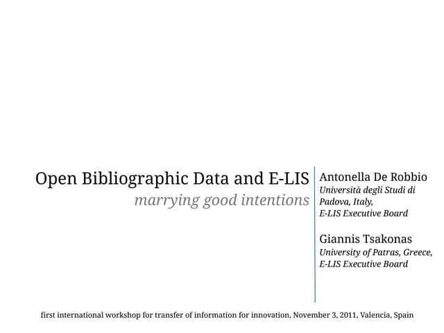 Open Bibliographic Data and E-LIS