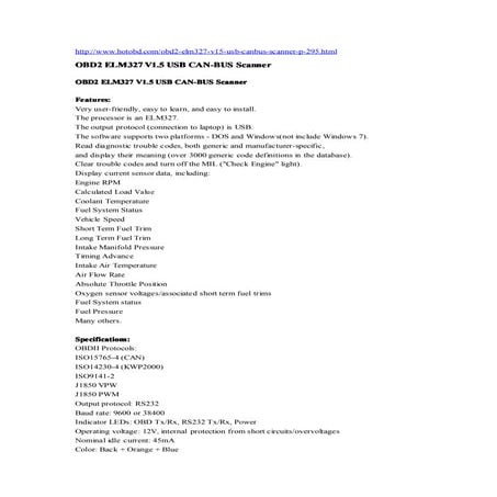 Obd2 elm327 v1.5 usb can bus scanner