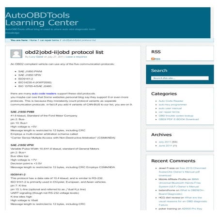 Obd2 obd ii obd protocol list