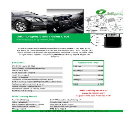 Obdii diagnosis gps tracker ut06a