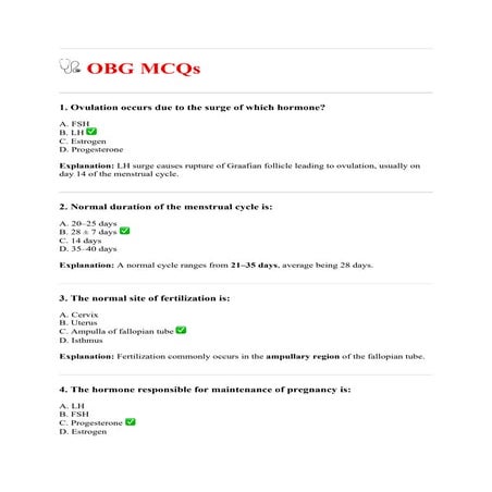 OBG MCQs series -01 for all competitive  students