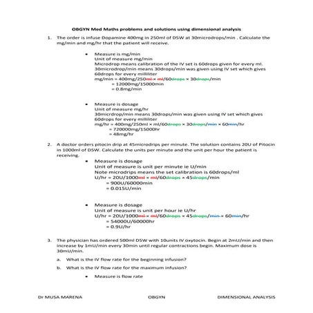 Obgyn med maths problems and solutions using dimensional analysis (2) | PDF
