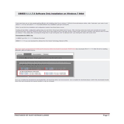 Obiee111170 software only installation win7 64 bit