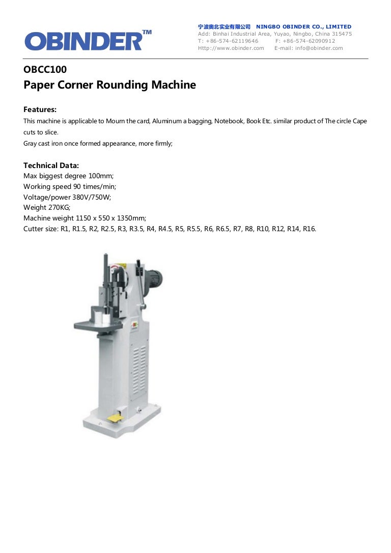 Obinder OBCC100 Paper Corner Rounding Machine