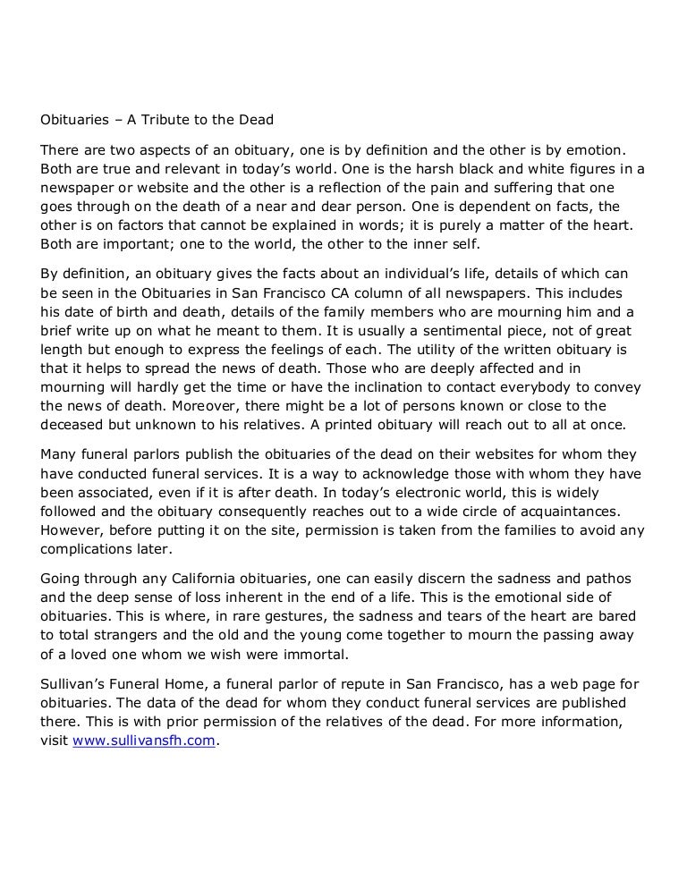 Obituaries – a tribute to the dead