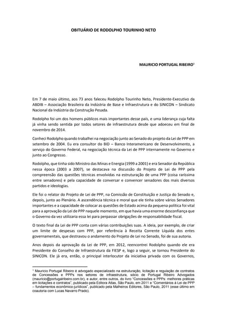 Obituario de Rodolpho Tourinho Neto...