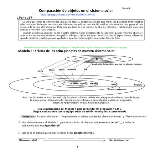 Objetos de nuestro sistema solar. Guía basada en la metodología POGIL.