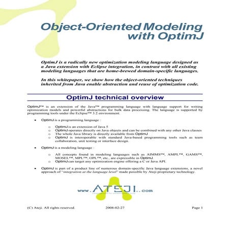 Object-oriented Modeling with OptimJ | PDF
