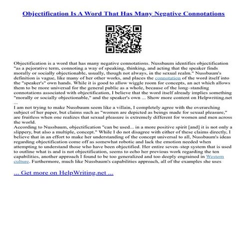 Objectification Is A Word That Has Many Negative Connotations