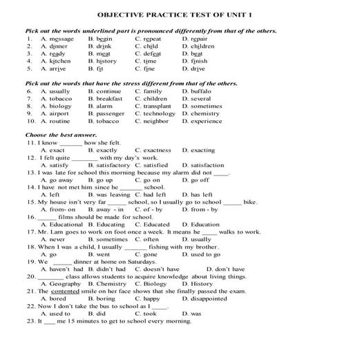Objective practice test of unit 1 2-3