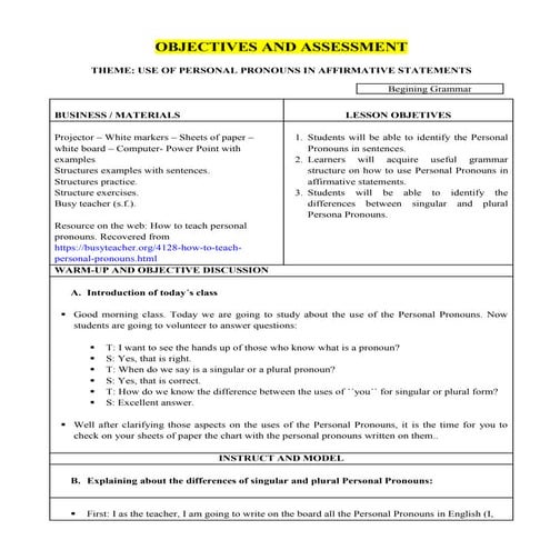 Objectives and assessment