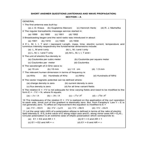 Objectives(antennas and wave propagation)