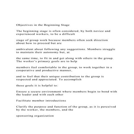 Objectives in the Beginning Stage  The beginning stage is .docx